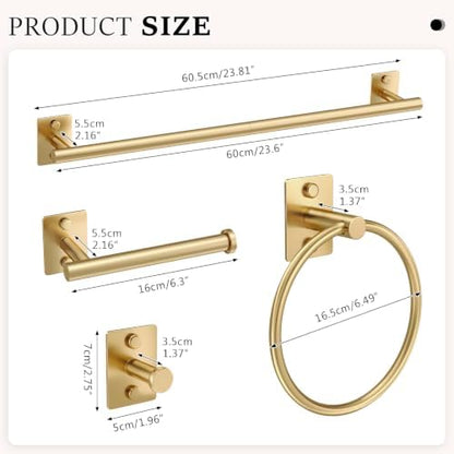 5 Pieces Bathroom Hardware Set Brushed Gold Towel Bar Set Stainless Steel Towel Racks for Bathroom Wall-Mounted 23.6 inch