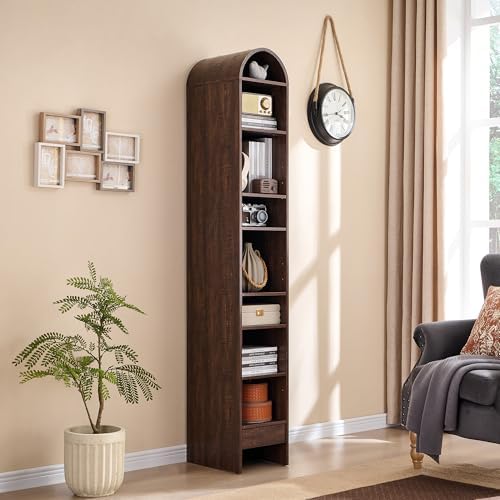 IFBUY 67" Tall Arched Bathroom Storage Cabinet, 8-Tier Modern Farmhouse Storage Cabinet with Adjustable Shelves, Wood Freestanding Cabinet for Bathroom, Living Room, Entryway, Hallway (Brown)