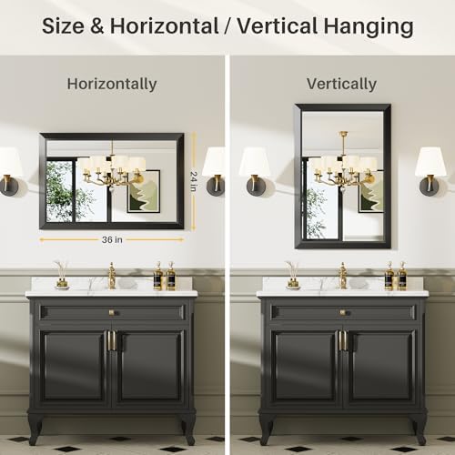 Briivue Black Metal Framed Bathroom Wall Mirror, 24x36 Inch