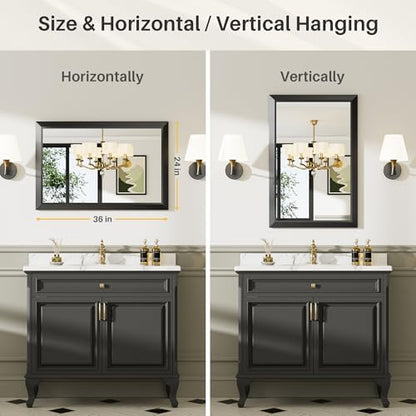 Briivue Black Metal Framed Bathroom Wall Mirror, 24x36 Inch