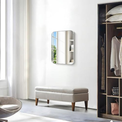 BONEWEI Silver Bathroom Mirror,18x24 inch Wall Mirror for Bathroom Wall Mounted,Rectangle Mirror for Bathroom Over Sink,Modern Frame Round Corner for Living Room,Bedroom Entryway,Horizontal/Vertical