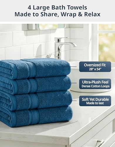LANE LINEN Towel Set Quick Dry 100% Cotton 4 Piece Soft - Sea Port