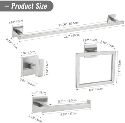 YACVCL Towel Bar Set, 5 Pieces Bathroom Hardware Set Brushed Nickel Bathroom Accessories, SUS304 Stainless Steel Towel Racks Holder Set Wall Mounted 23.6 Inch