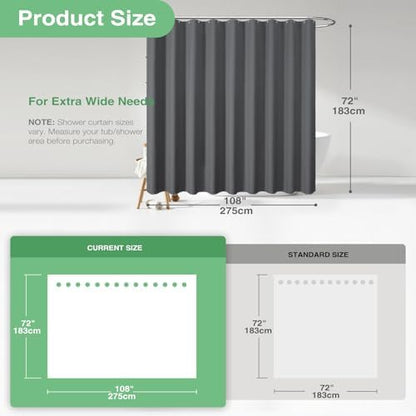 Dynamene Extra Wide Waffle Shower Curtain 256 GSM 108"x72" Charcoal Grey