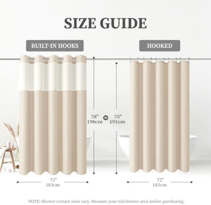 BTTN 72x78 Ringless Linen Textured Shower Curtain with Snap in Liner, Cream
