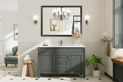 Briivue Black Metal Framed Bathroom Wall Mirror, 48x36 Inch