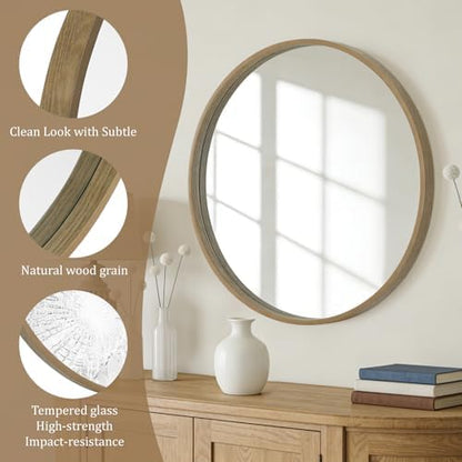 WallBeyond Round Wood Mirror, 32" Round Modern Decoration Large Circle Wall Mirror for Bathroom Living Room Bedroom Entryway, Honey