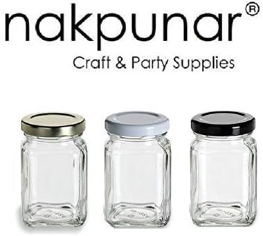 Nakpunar 12 pcs 10 oz Victorian Square Glass Jars with Plastisol Lined Lids (10 fl oz, Silver)