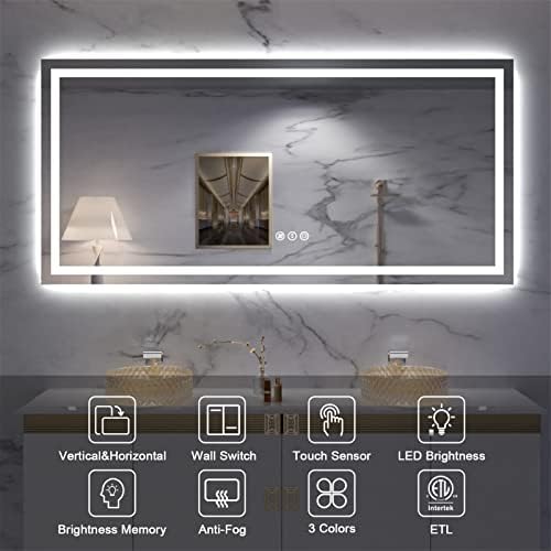 Amorho LED Bathroom Mirror, 60"X28" with Front Light and Backlit