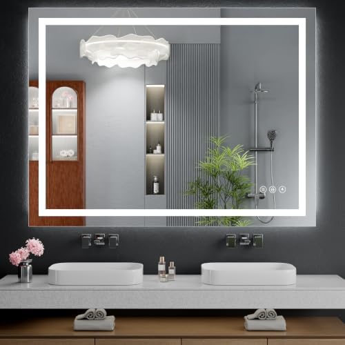 48"x40" LED Bathroom Mirror with Lights, Anti-Fog, Backlit+Frontlit