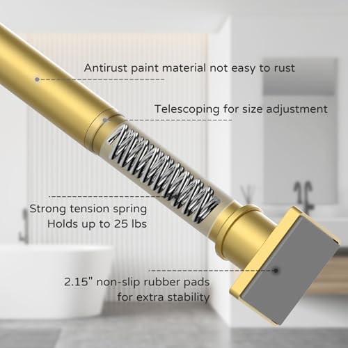 UIOSANRT Tension Shower Curtain Rod 31-92 Inches Non-Slip Shower Rod Tension Mounted No Drill Gold Shower Curtain Rods Spring Tension Rod for Windows Bathroom