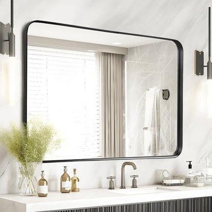 Black Bathroom Vanity Mirror Over Sink 40x30, Large Wall Rectangle Mirror