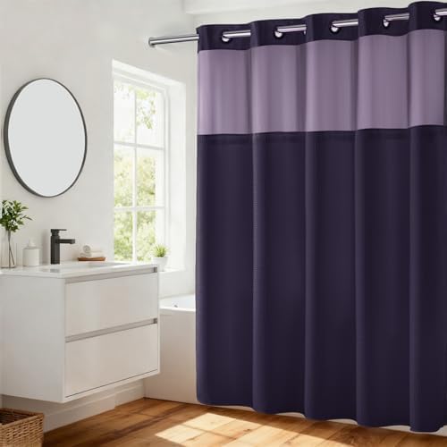River Dream Waffle No Hook Shower Curtain with Liner,Regal Purple,71x74