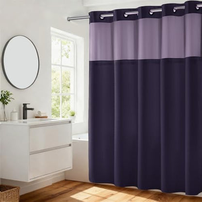 River Dream Waffle No Hook Shower Curtain with Liner,Regal Purple,71x74