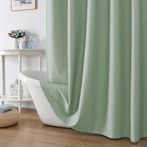 OWENIE Sage Green Shower Curtain for Bathroom 78 Inches Long, 3D Embossed Textured Fabric Farmhouse Shower Curtain Soft Cloth, Water Repellent, Machine Washable, Hotel Style, 72"W x 78"L, Sage Green