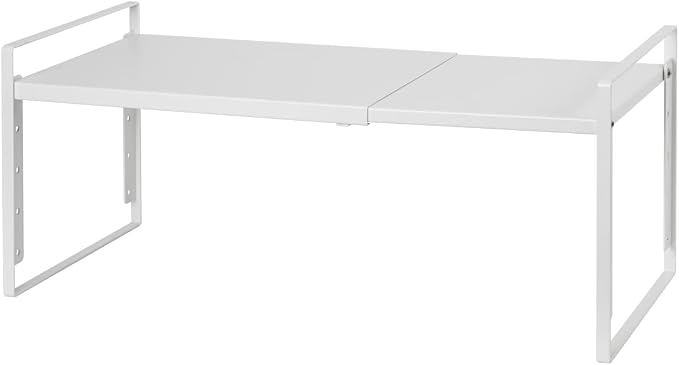 Nxconsu Expandable Cabinet Shelf Organizer Riser, 10.5" 1 Pack White | Heavy-Duty Steel Expandable Shelf Holds 50 lb, 5-Level Stackable Riser for Kitchen Cabinet Cupboard Pantry Counter Under Sink