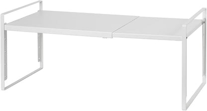 Nxconsu Expandable Cabinet Shelf Organizer Riser, 10.5" 1 Pack White | Heavy-Duty Steel Expandable Shelf Holds 50 lb, 5-Level Stackable Riser for Kitchen Cabinet Cupboard Pantry Counter Under Sink