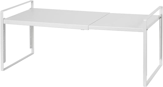 Nxconsu Expandable Cabinet Shelf Organizer Riser, 10.5" 1 Pack White | Heavy-Duty Steel Expandable Shelf Holds 50 lb, 5-Level Stackable Riser for Kitchen Cabinet Cupboard Pantry Counter Under Sink