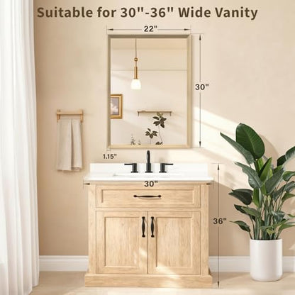 Oak Wood Effect Framed Wall Mirror, 22x30 Rectangle Mirror