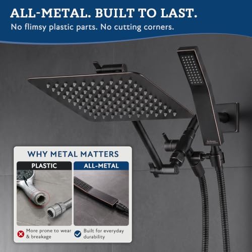 G-Promise All Metal 8" Rain Shower Head with Handheld for Bathroom Upgrade