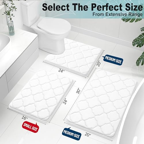 OLANLY Memory Foam Bath Mat Rug 30x20, Ultra Soft Bathroom Rugs, White