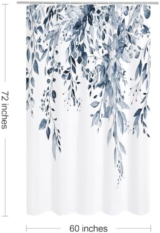 Gibelle Navy Eucalyptus Shower Curtain, Watercolor Floral Print, 60x72