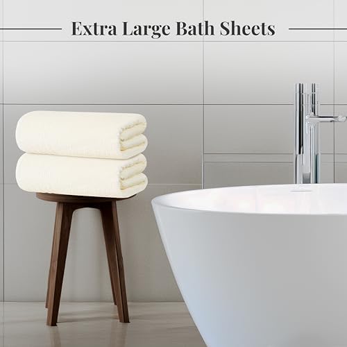 Tens Towels 2 Piece Extra Large Bath Sheets 35 x 70 Inches, Cream