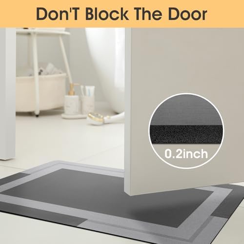 ACCUMTEK Non Slip Bath Mat, Thin Bathroom Rugs Fit Under Door, Quick Dry Bath Mats, Machine Washable Bath Rugs for Bathroom, Bathtub & Kitchen, Grey/Bordered/24 x17+ 24"x20" Contour Rug