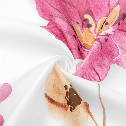 Gibelle Pink Yellow Beige Watercolor Floral Fabric Shower Curtain, 72x72