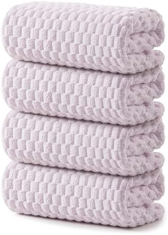 REDKISS 4 Pack Purple Microfiber Bath Towels - Large Shower Towels Set for Bathroom, Super Absorbent Towel Set of 4 Lagre, Quick Dry Bathroom Towel for Spa, Gym,Travel, Lint Free, Ultra Soft