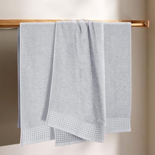 GLAMBURG Ultra Soft 4 Pack Oversized Bath Towel Set 27x54 inches, 100% Cotton Bath Towels, Highly Absorbant Compact Quickdry & Lightweight Towel, Ideal for Gym Travel Camp Pool - Light Grey