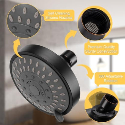 AISOSO High Pressure Rain Shower Head 2PCS 5 Modes 4.1" Oil Rubbed Bronze