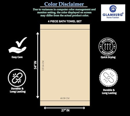 GLAMBURG Premium Cotton 4 Pack Bath Towel Set - 100% Pure Cotton - 4 Bath Towels 27x54 - Ideal for Everyday use - Ultra Soft & Highly Absorbent - Navy