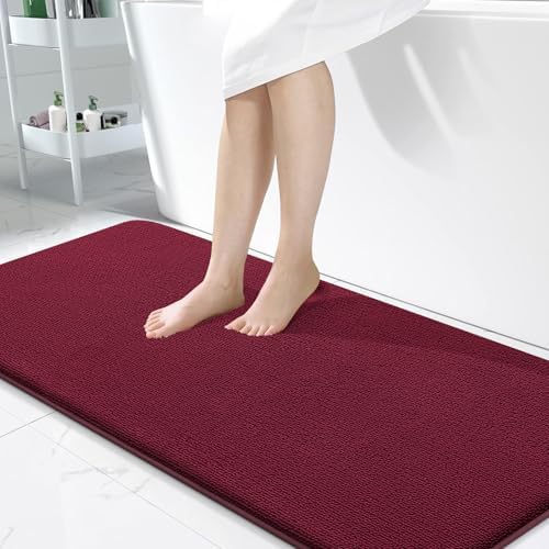 OLANLY Memory Foam Bathroom Runner Rugs 47x24, Absorbent Long Mat, Burgundy
