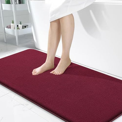 OLANLY Memory Foam Bathroom Runner Rugs 47x24, Absorbent Long Mat, Burgundy