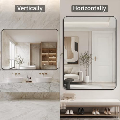 Koonmi Bathroom Mirror for Wall, 36"x60" Black Bathroom Mirror for Over Sink, Shatterproof Tempered Glass Vanity Mirror with Anti-Rust Aluminum Alloy Frame, Hang Horizontally or Vertically, Black