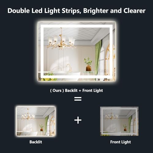 40x30 LED Bathroom Mirror with Lights, Lighted Vanity Mirror