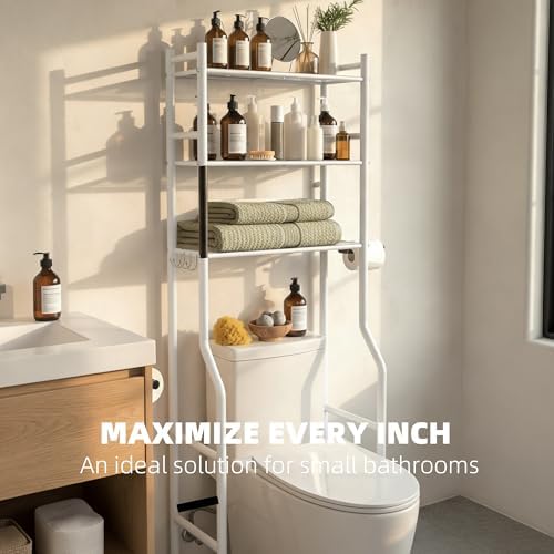 GloTika 3-Tier Over Toilet Storage, Anti-Tilt, 64" H, White