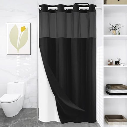WONICY Stall No Hook Shower Curtain with Liner, Black, 54 x 80 Inch