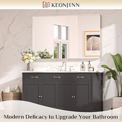 Keonjinn 48 x 30 Inch Brushed Nickel Bathroom Mirrors for Over Sink