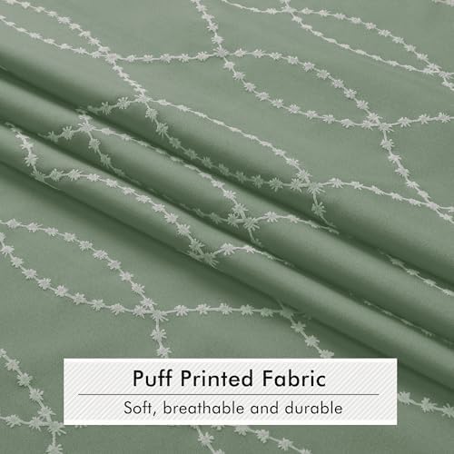 OVZME Sage Green Shower Curtain for Bathroom, Puff Printed Textured Shower Curtain with Tassels, Rustic Geometry Heavy Duty Vintage Country Bathroom Curtain, Water Resistant Fabric, 72Wx72L Inches