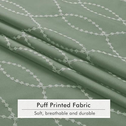 OVZME Sage Green Shower Curtain for Bathroom, Puff Printed Textured Shower Curtain with Tassels, Rustic Geometry Heavy Duty Vintage Country Bathroom Curtain, Water Resistant Fabric, 72Wx72L Inches
