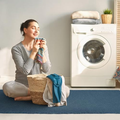 ZALL Blue Waffle Bath Mat,Super Absorbent Non Slip Bathroom Rug, 24x60inch, Machine Washable Ultra Soft Floor Mats