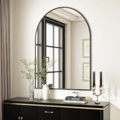 VooBang Arched Wall Mirror, 30 x 38 inch Arch Bathroom Mirror Black