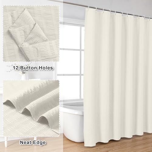 Aiyufeng Cream Long Fabric Shower Curtain 72x78 inches Long, Hotel Quality, Washable, Water Repellent, Soft Blue Spa Bathroom Curtains with 12 Button Holes, 72x78 in