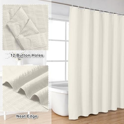 Aiyufeng Cream Long Fabric Shower Curtain 72x78 inches Long, Hotel Quality, Washable, Water Repellent, Soft Blue Spa Bathroom Curtains with 12 Button Holes, 72x78 in