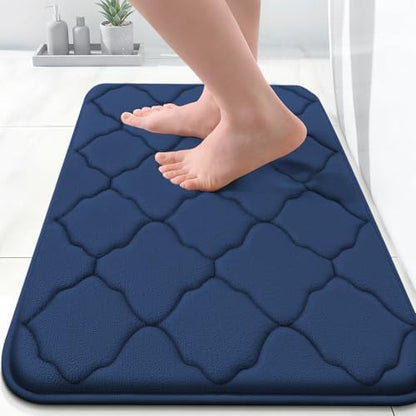 OLANLY Memory Foam Bath Mat Rug 24x16, Ultra Soft and Absorbent Bathroom Rugs, Non-Slip, Comfortable, Machine Washable Bath Carpet for Bathroom Floor, Tub, Shower and Home Decor Accessories, Navy