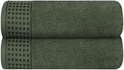 GLAMBURG 100% Cotton 2 Pack Oversized Bath Towel Set 28x55 Inches, Ultra Soft Highly Absorbant Compact Quickdry & Lightweight Large Bath Towels, Ideal for Gym Travel Camp Pool - Olive Green