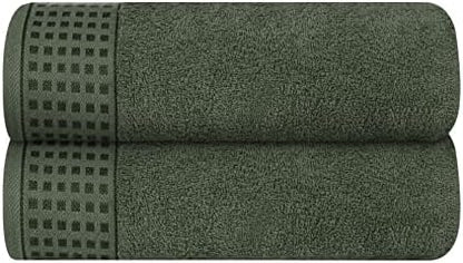 GLAMBURG 100% Cotton 2 Pack Oversized Bath Towel Set 28x55 Inches, Ultra Soft Highly Absorbant Compact Quickdry & Lightweight Large Bath Towels, Ideal for Gym Travel Camp Pool - Olive Green