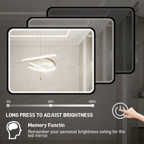 40x30 Inch LED Black Frame Bathroom Mirror,3- Color